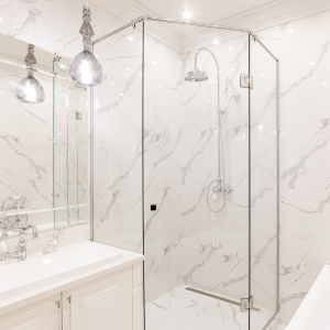 Glass Angled Shower & Marble Glass Angled Shower & Marble