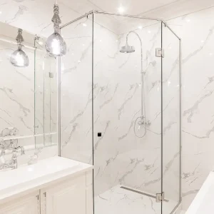 Glass Angled Shower & Marble